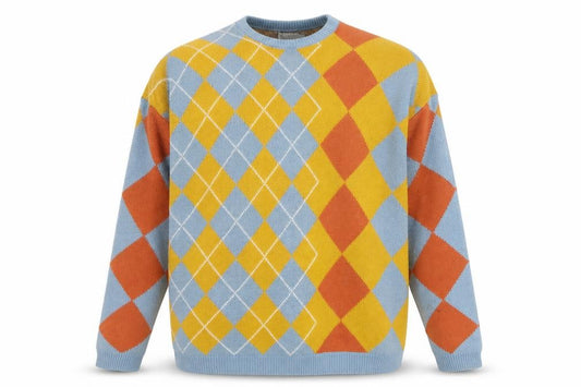 ASOS Design Men’s Multicoloured L Argyle Crew Neck Knit Pullover Jumper