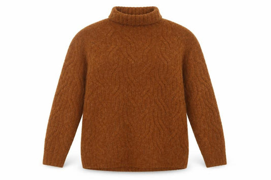 Marks and Spencer Women Brown M Cable Knit Roll Neck Jumper