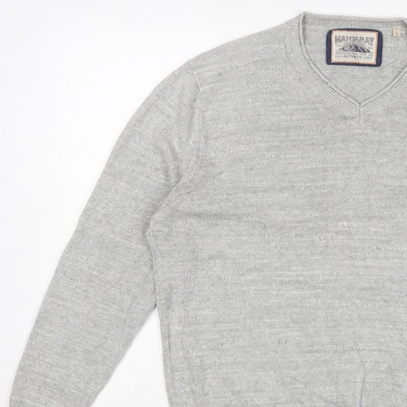 Mantaray Men's Grey Cotton V-Neck Pullover Jumper Size L