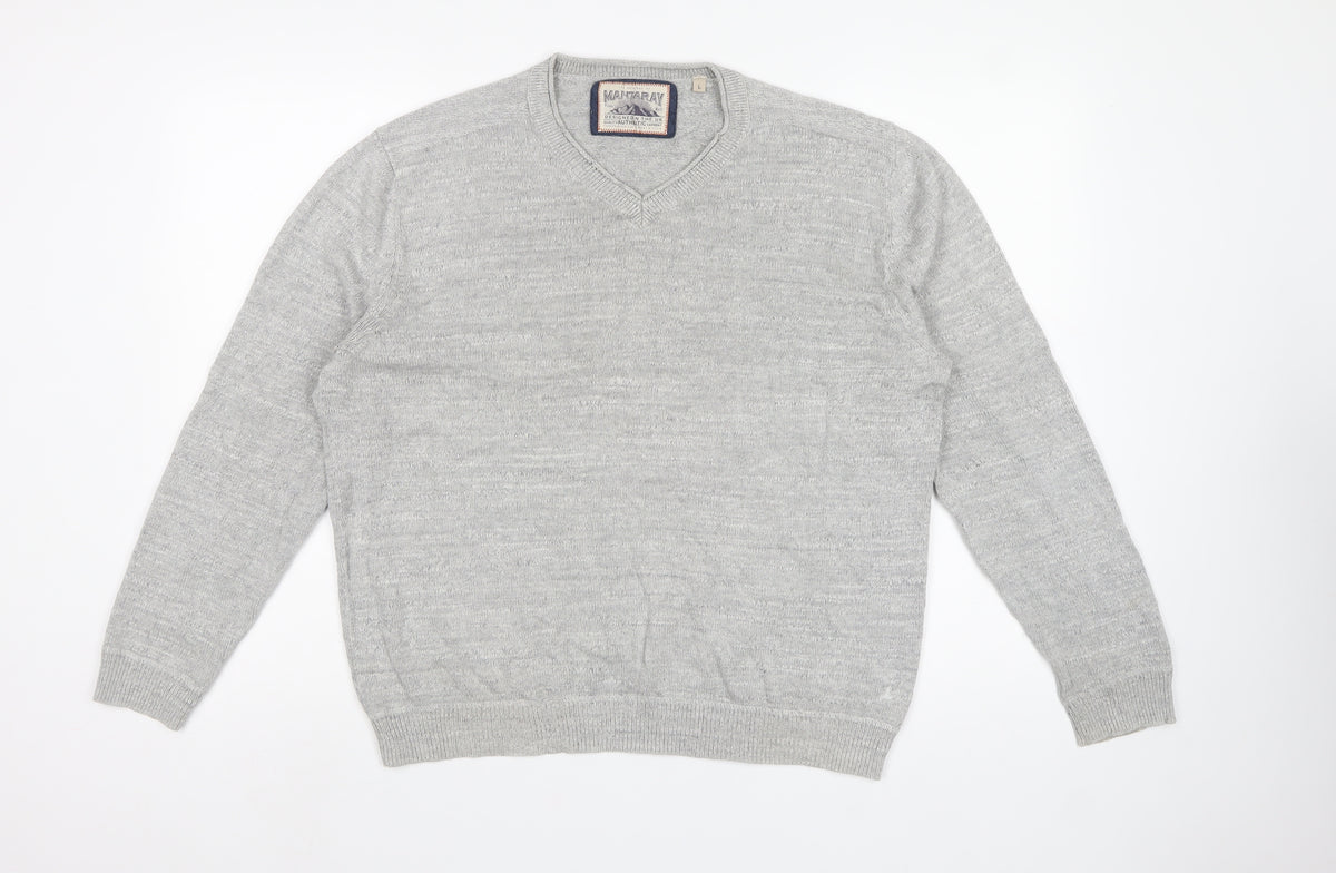 Mantaray Men's Grey Cotton V-Neck Pullover Jumper Size L