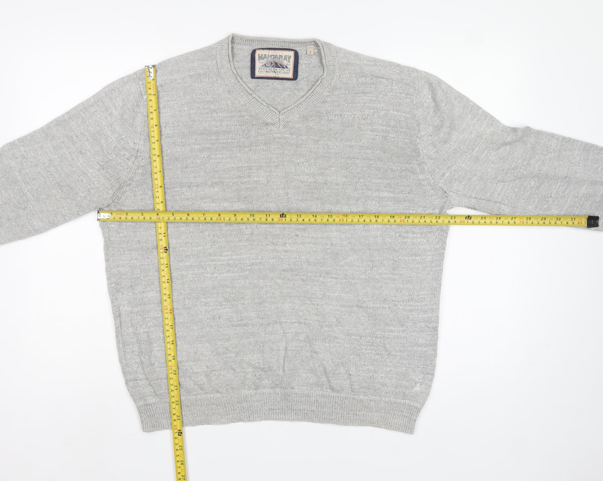 Mantaray Men's Grey Cotton V-Neck Pullover Jumper Size L