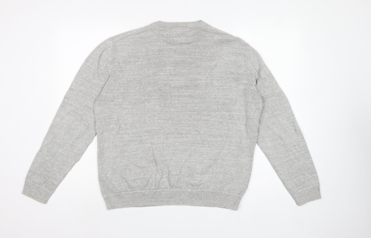 Mantaray Men's Grey Cotton V-Neck Pullover Jumper Size L