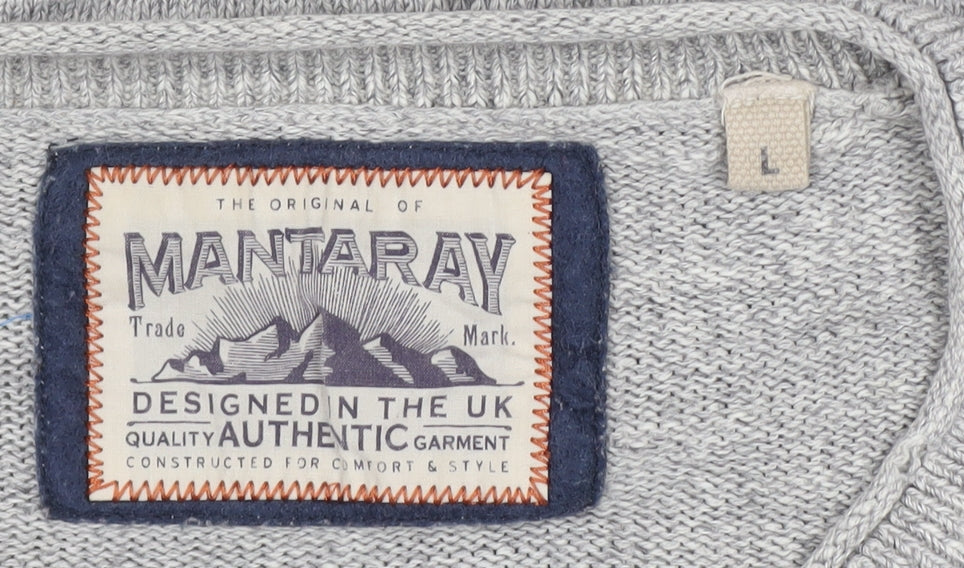 Mantaray Men's Grey Cotton V-Neck Pullover Jumper Size L