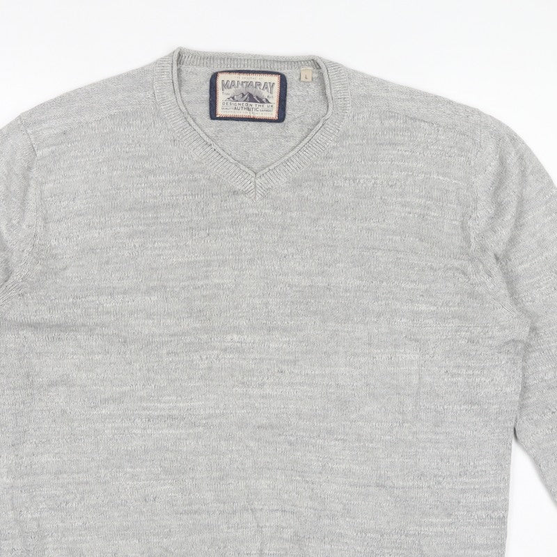 Mantaray Men's Grey Cotton V-Neck Pullover Jumper Size L