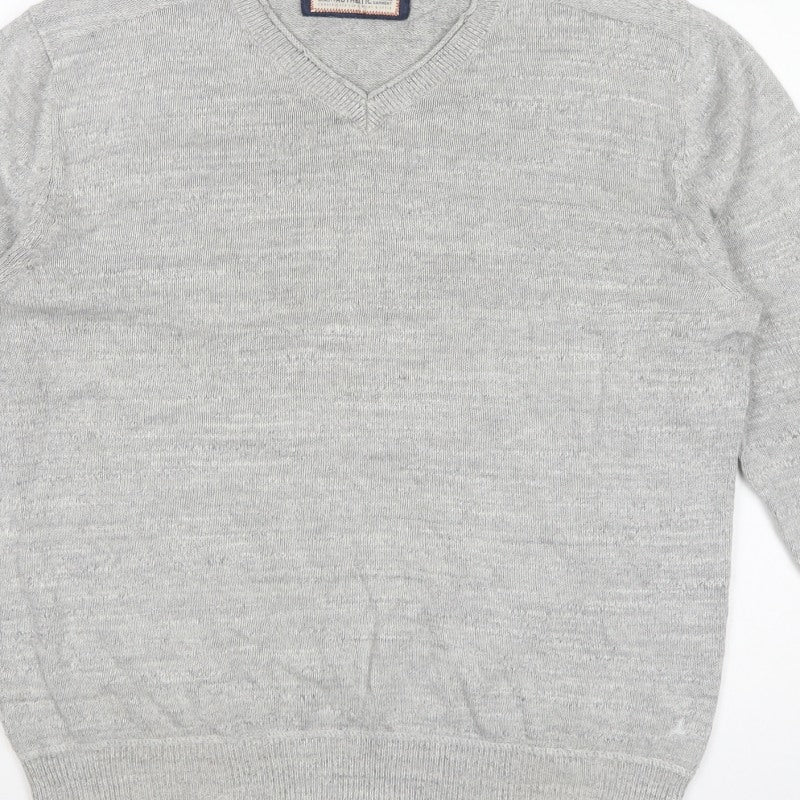 Mantaray Men's Grey Cotton V-Neck Pullover Jumper Size L