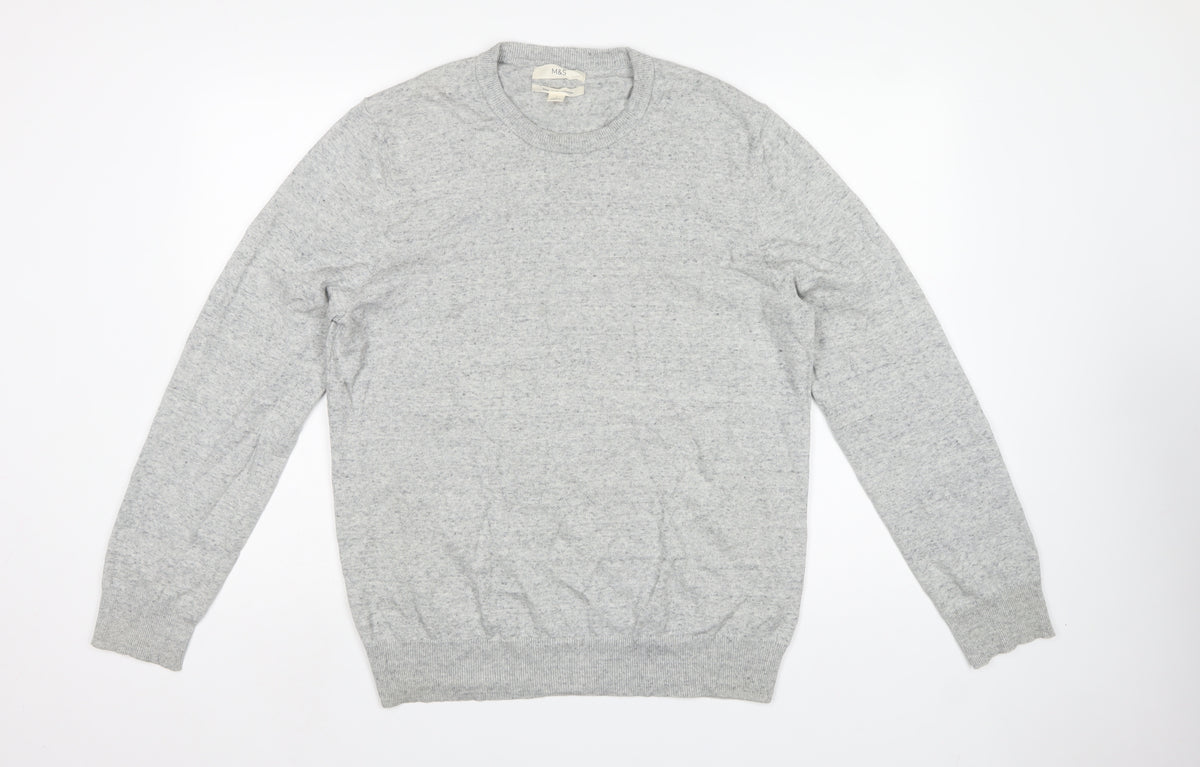 Marks and Spencer Men's Grey Cotton Crew Neck Pullover Jumper L