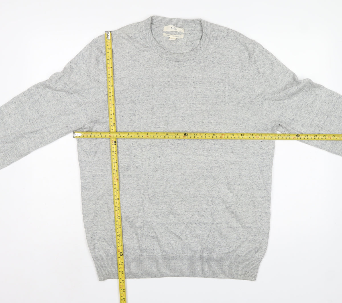 Marks and Spencer Men's Grey Cotton Crew Neck Pullover Jumper L