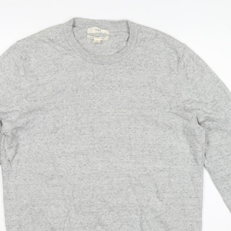 Marks and Spencer Men's Grey Cotton Crew Neck Pullover Jumper L