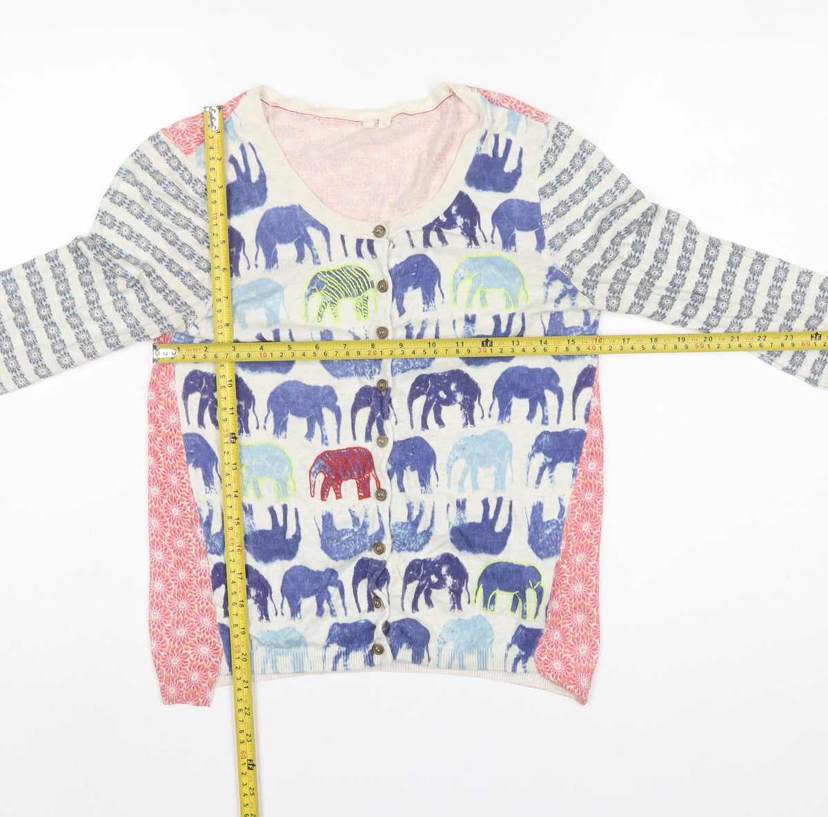 White Stuff Women’s Multicoloured Size 10 Elephant Print Cotton Cardigan