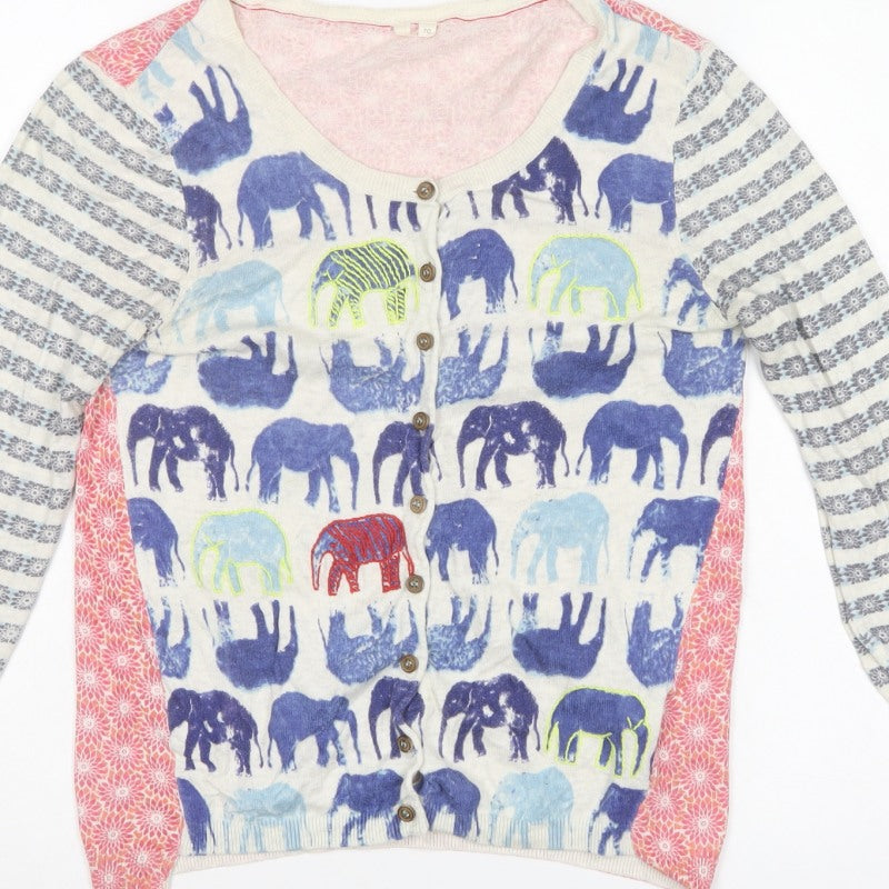White Stuff Women’s Multicoloured Size 10 Elephant Print Cotton Cardigan