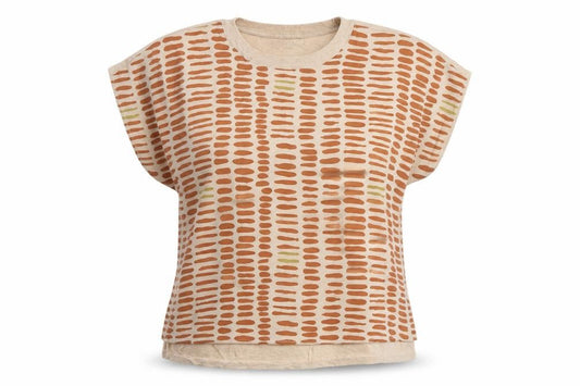 Next Women Beige Brown Geometric Short Sleeve Lightweight Top Size S