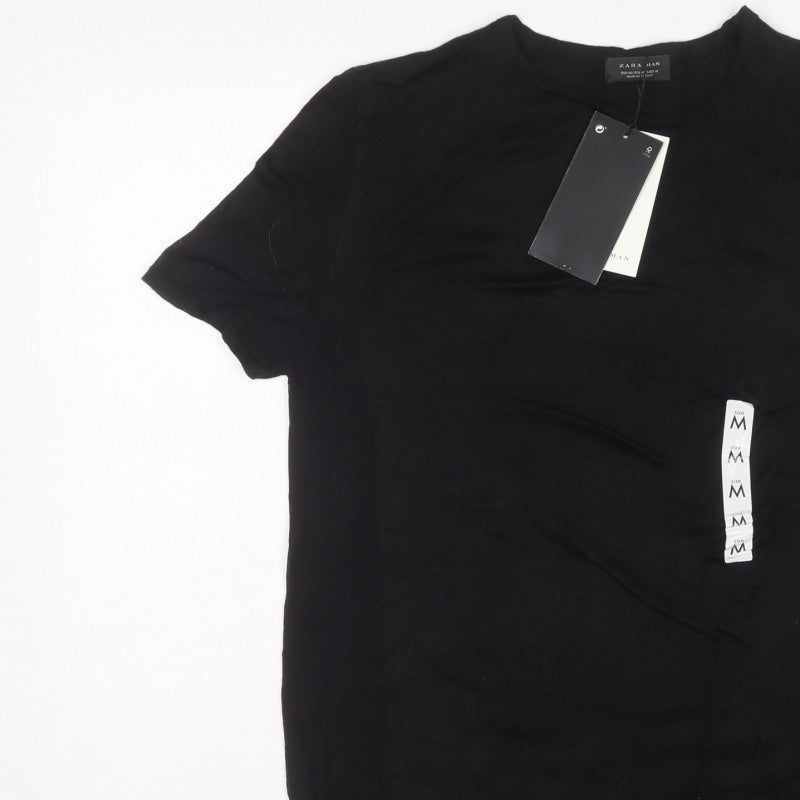 Zara Man Men's Black M Short Sleeve Crew Neck Knit Pullover Jumper