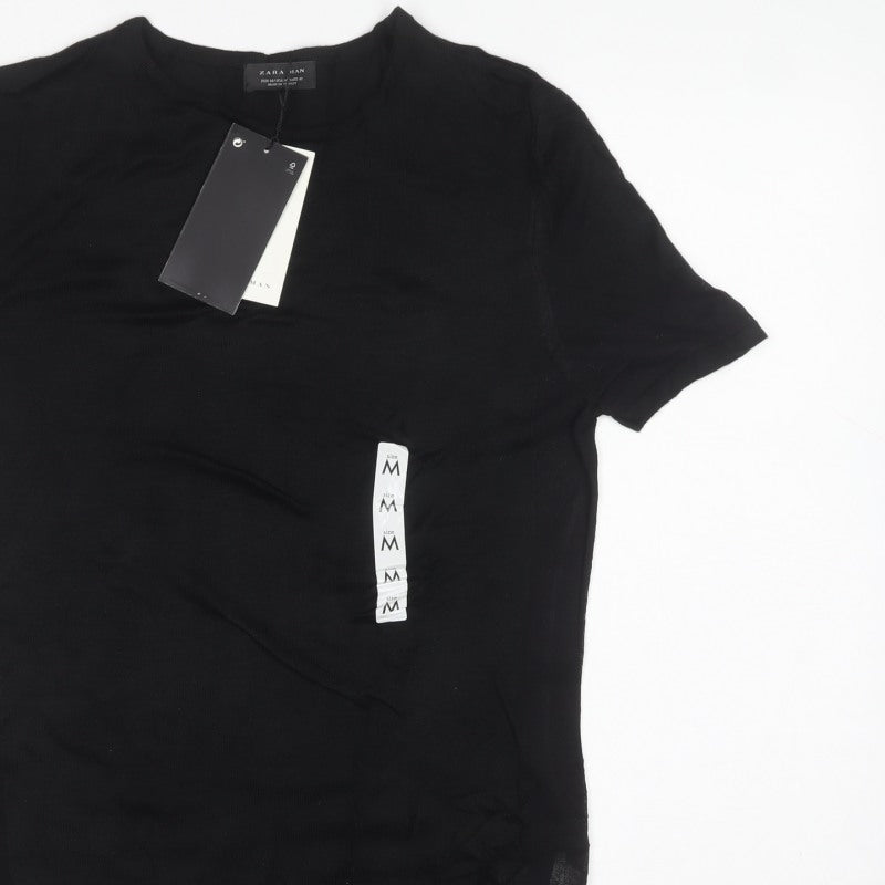 Zara Man Men's Black M Short Sleeve Crew Neck Knit Pullover Jumper