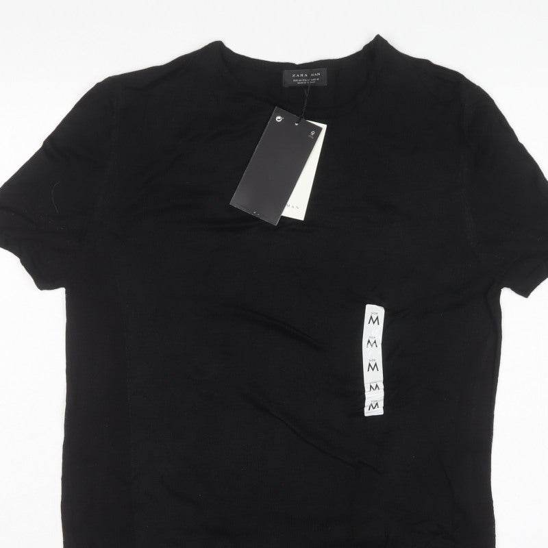 Zara Man Men's Black M Short Sleeve Crew Neck Knit Pullover Jumper