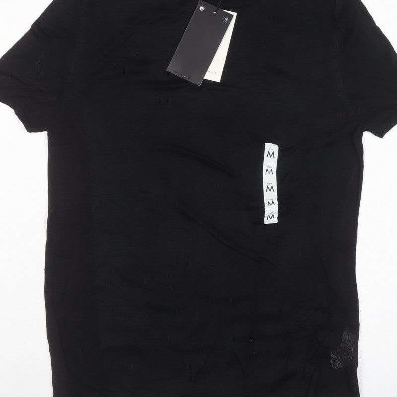 Zara Man Men's Black M Short Sleeve Crew Neck Knit Pullover Jumper