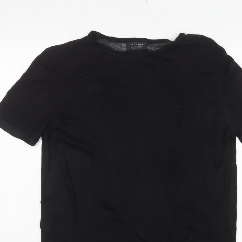 Zara Man Men’s Black Size M Short Sleeve Crew Neck Knit Pullover Jumper