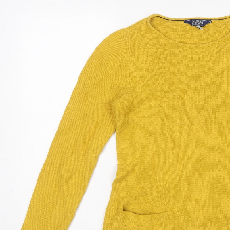 Joules Women Yellow UK 10 Cotton Knit Pocket Pullover Jumper