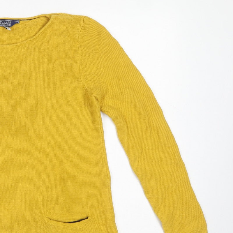 Joules Women Yellow UK 10 Cotton Knit Pocket Pullover Jumper