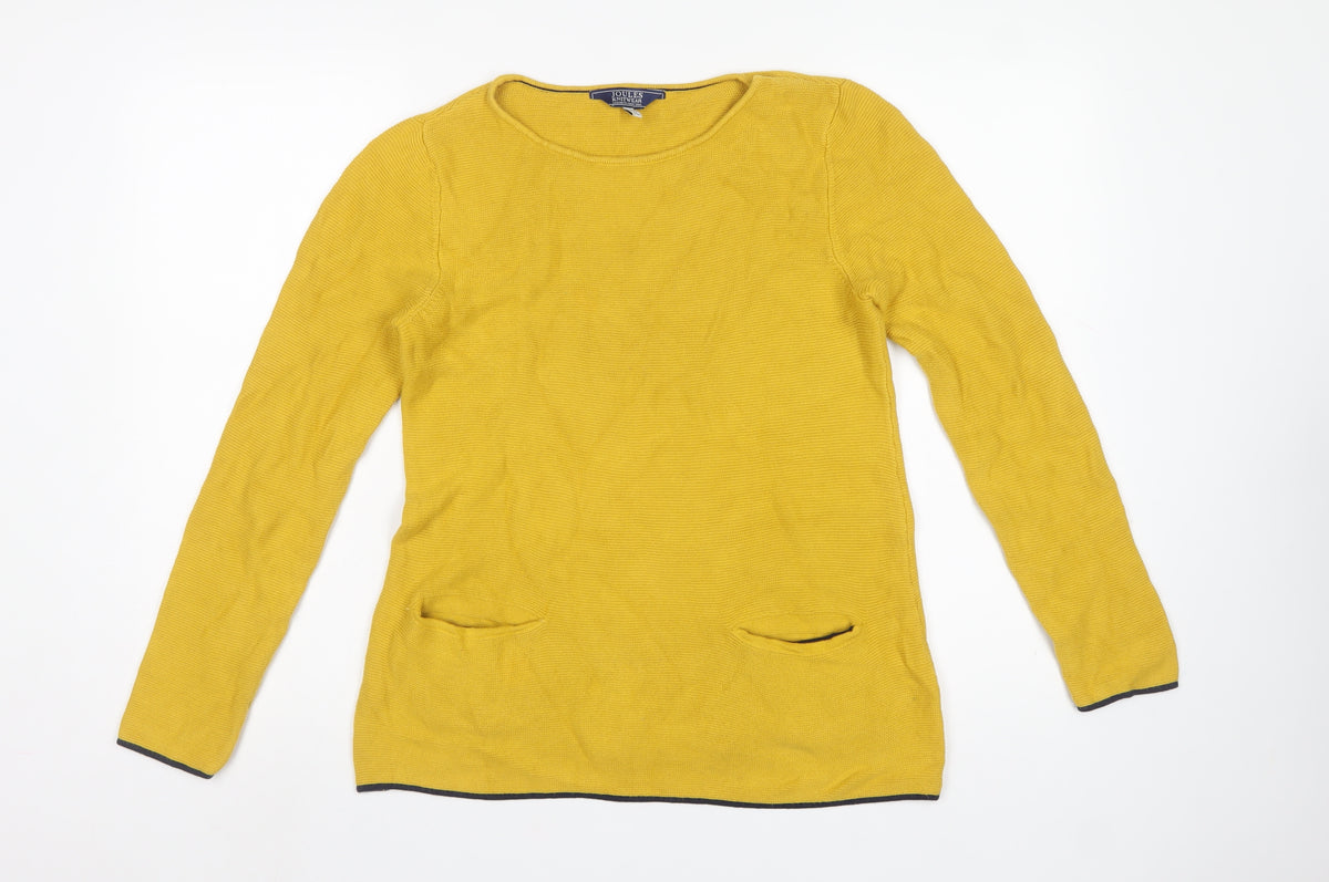 Joules Women Yellow UK 10 Cotton Knit Pocket Pullover Jumper