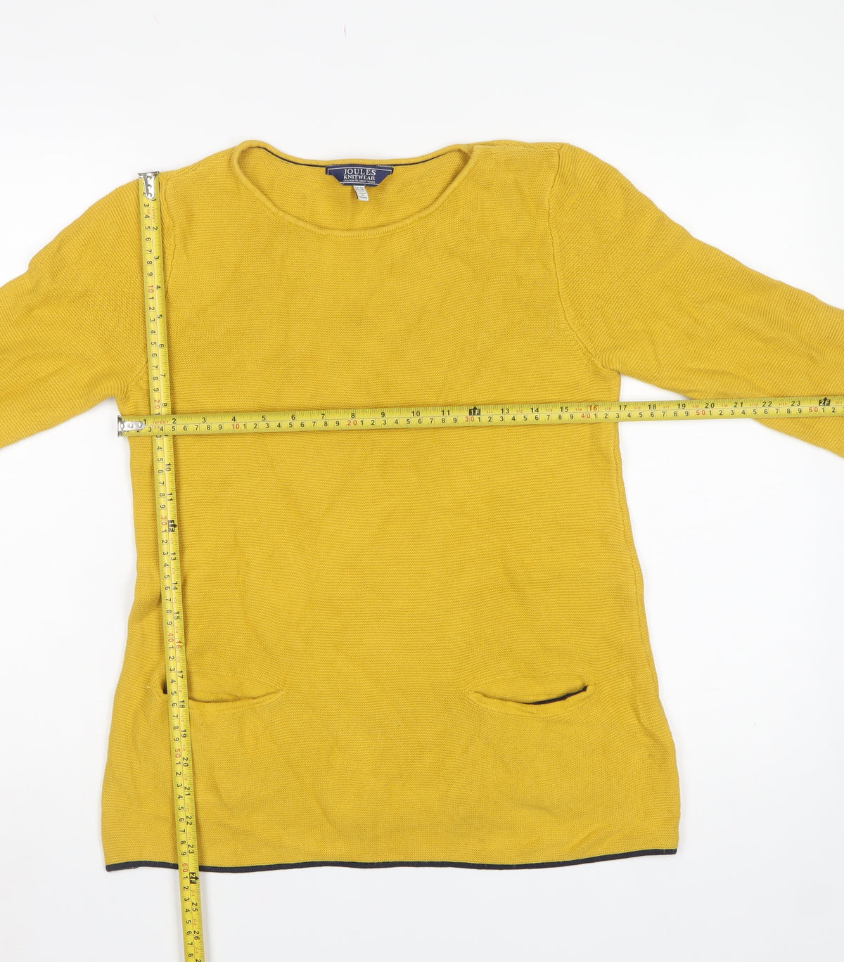 Joules Women Yellow UK 10 Cotton Knit Pocket Pullover Jumper