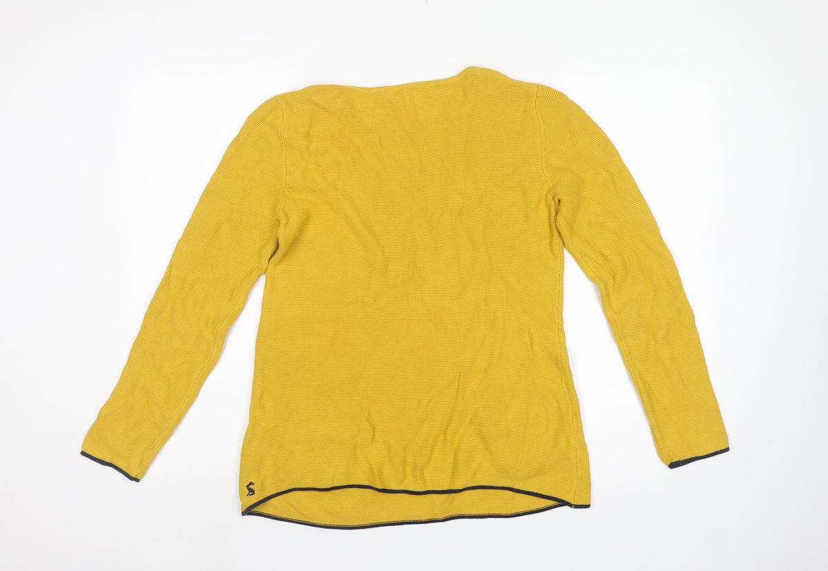Joules Women Yellow UK 10 Cotton Knit Pocket Pullover Jumper