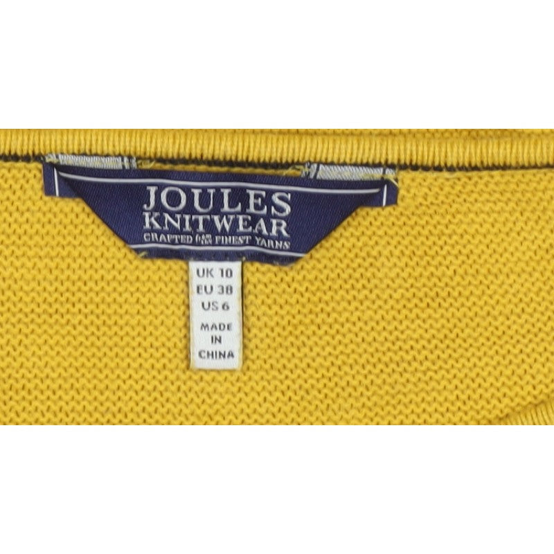 Joules Women Yellow UK 10 Cotton Knit Pocket Pullover Jumper