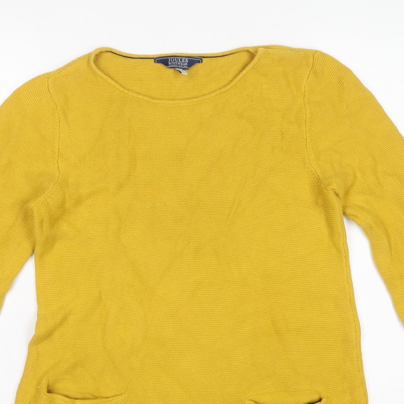 Joules Women Yellow UK 10 Cotton Knit Pocket Pullover Jumper