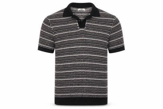 Marks & Spencer Men Black M Striped Collared Cotton Blend Knit Jumper