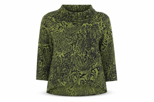 TIGI Women’s Green Black Paisley Cowl Neck Jumper UK 22 3/4 Sleeve