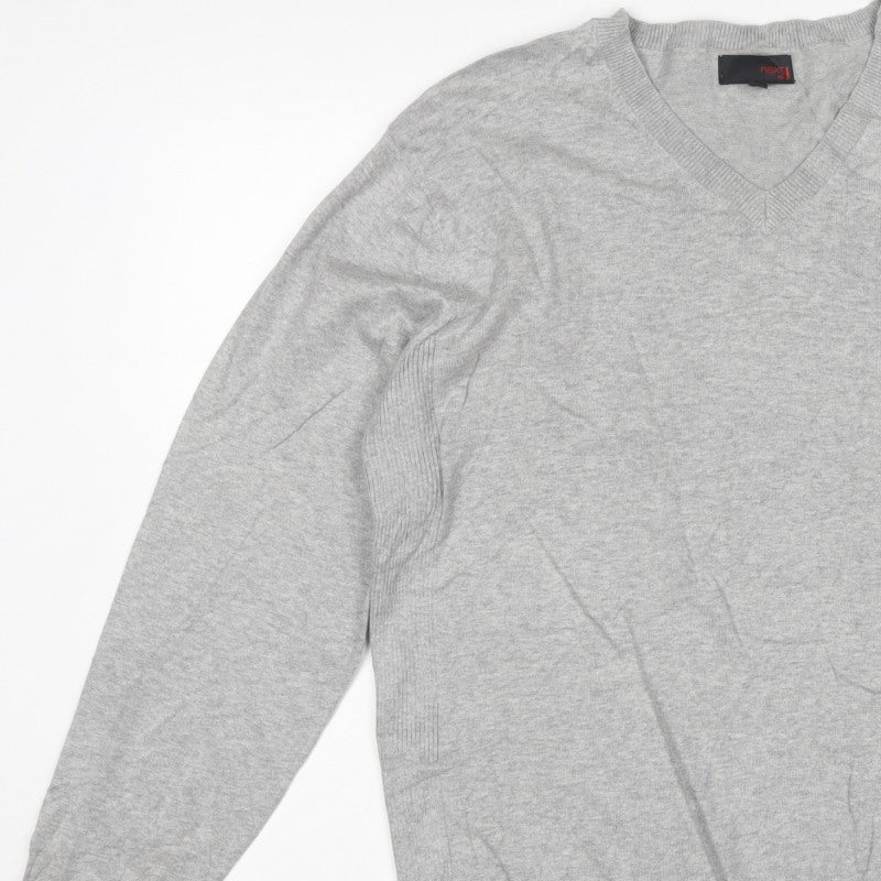 Next SP Men’s Grey V-Neck Cotton Knit Pullover Jumper Large