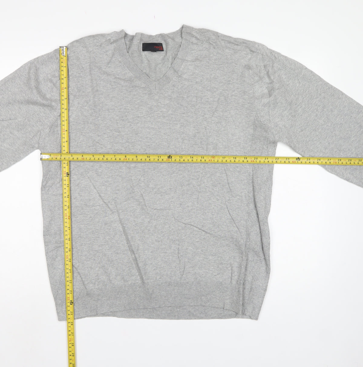Next SP Men’s Grey V-Neck Cotton Knit Pullover Jumper Large
