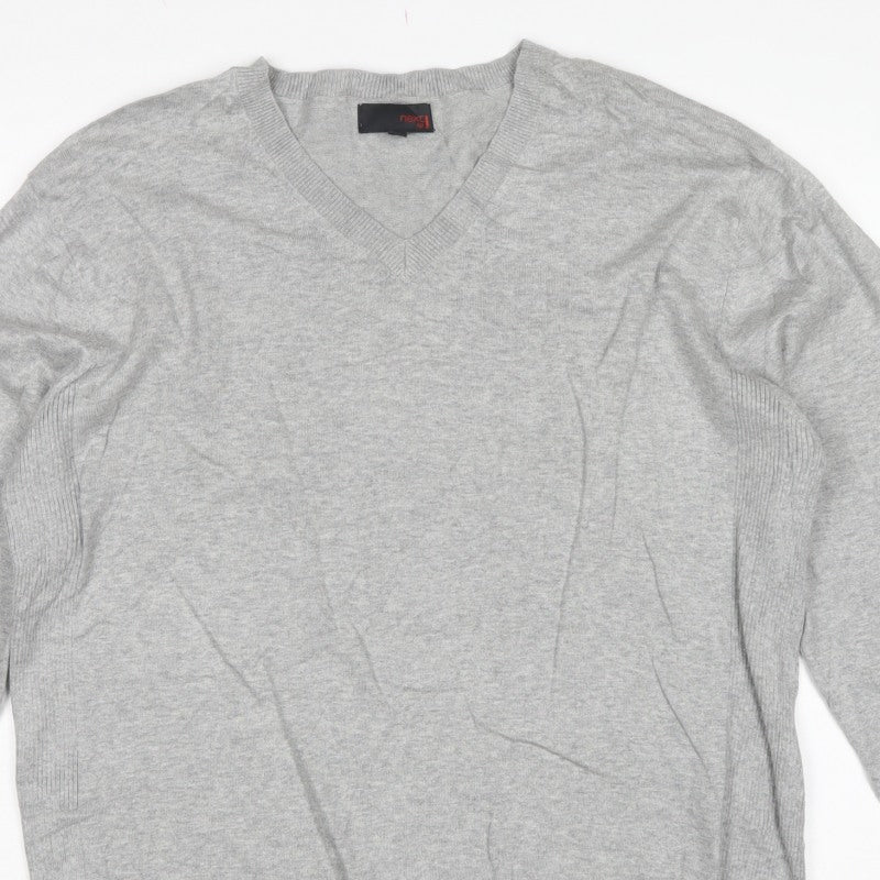Next SP Men’s Grey V-Neck Cotton Knit Pullover Jumper Large