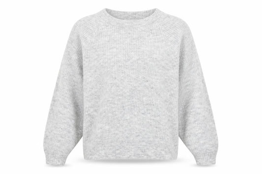 Pull&Bear Women Grey M Rib Knit Balloon Sleeve Crew Neck Pullover Jumper