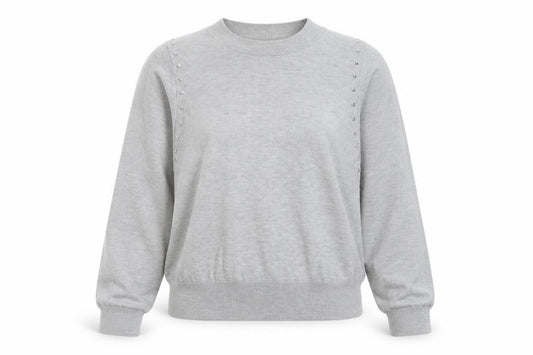 Oliver Bonas Women Grey UK 6 Star Stud Balloon Sleeve Jumper