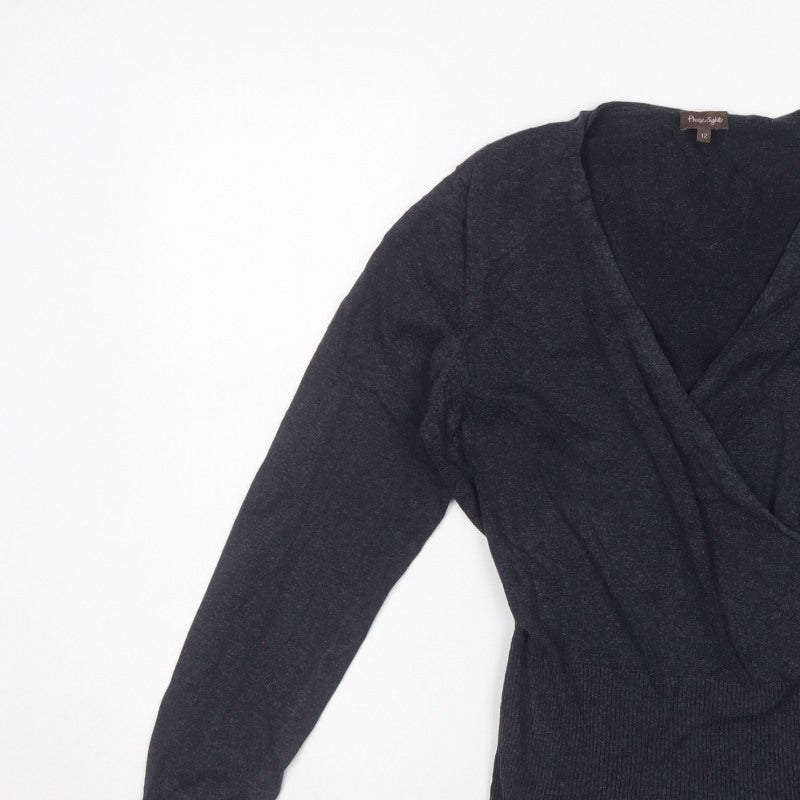 Phase Eight Women’s Blue Size 12 Wrap V-Neck Cotton Blend Jumper