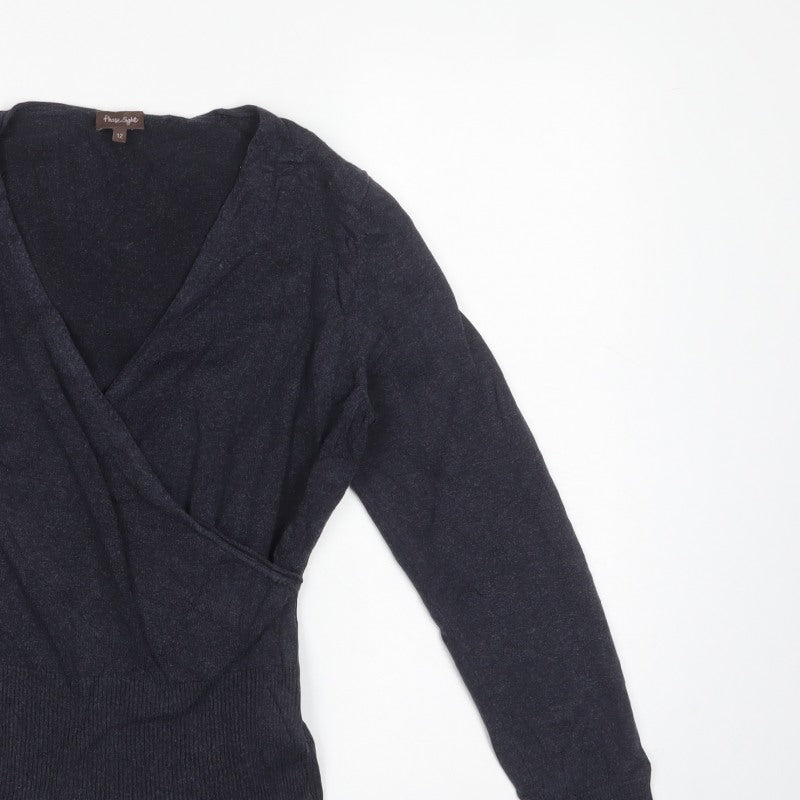 Phase Eight Women’s Blue Size 12 Wrap V-Neck Cotton Blend Jumper
