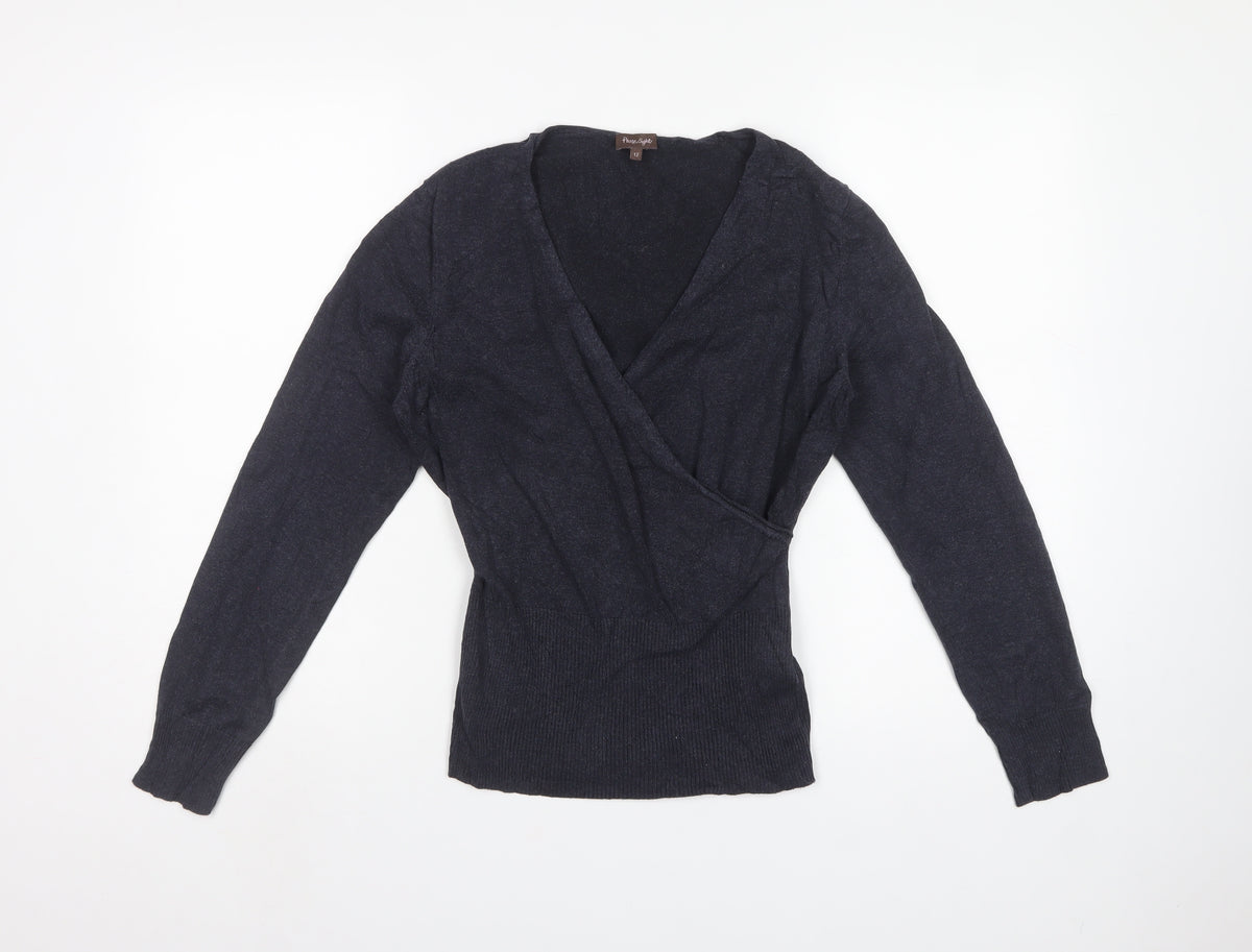 Phase Eight Women’s Blue Size 12 Wrap V-Neck Cotton Blend Jumper