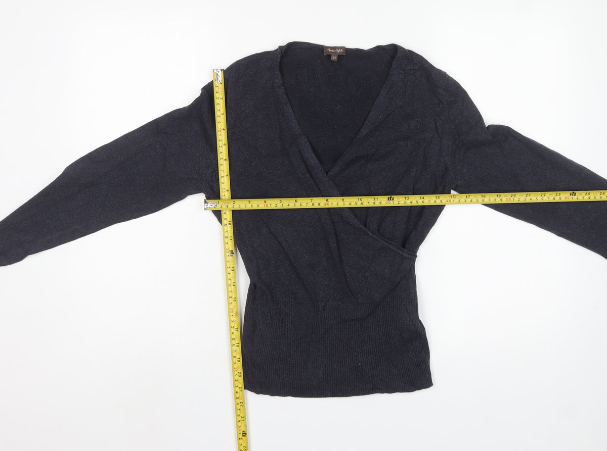Phase Eight Women’s Blue Size 12 Wrap V-Neck Cotton Blend Jumper