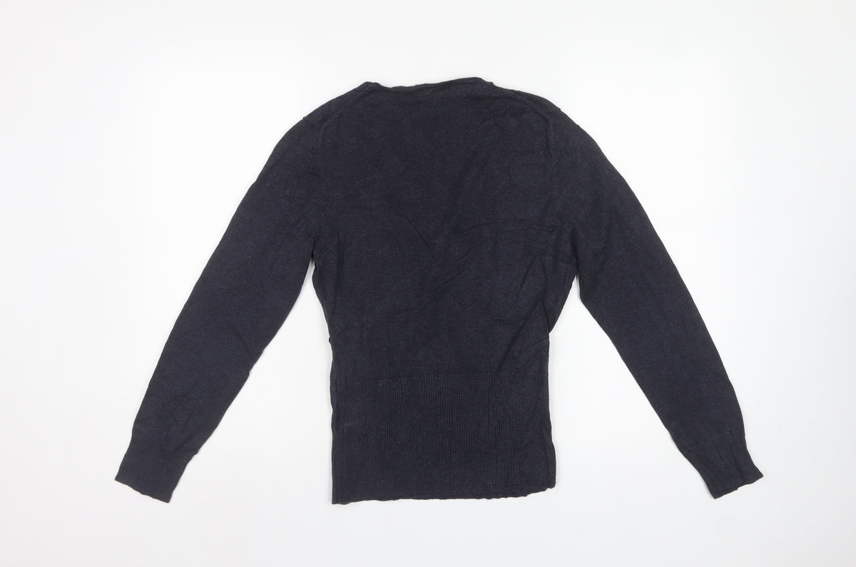 Phase Eight Women’s Blue Size 12 Wrap V-Neck Cotton Blend Jumper