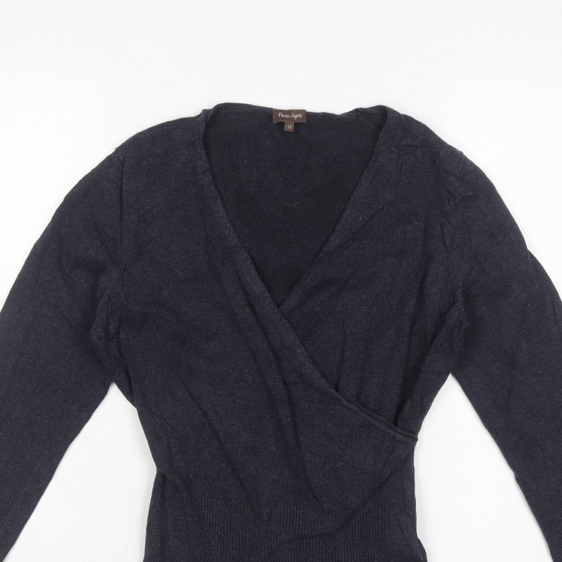 Phase Eight Women’s Blue Size 12 Wrap V-Neck Cotton Blend Jumper
