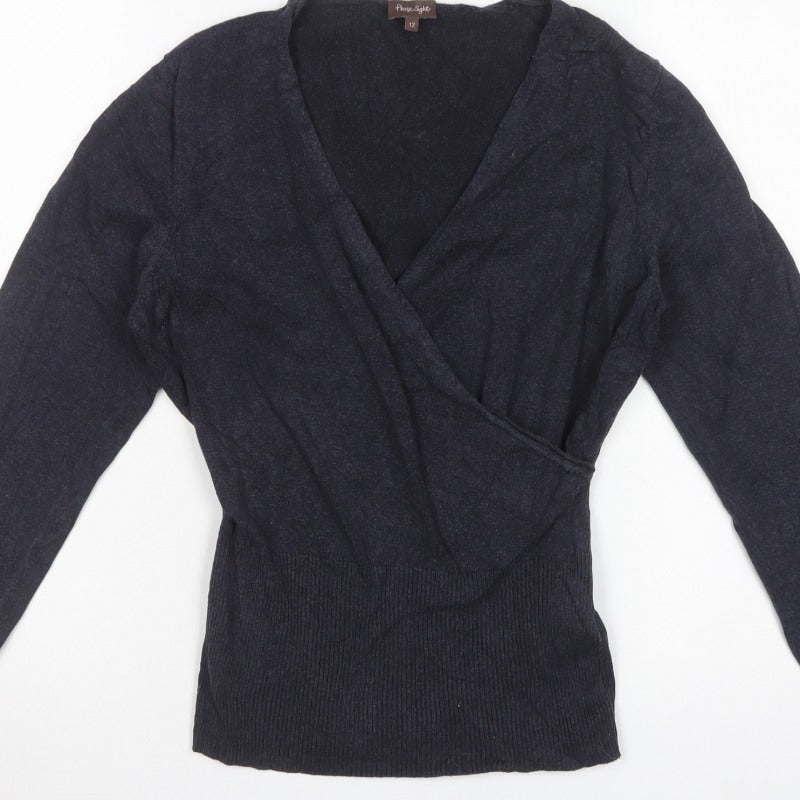 Phase Eight Women’s Blue Size 12 Wrap V-Neck Cotton Blend Jumper