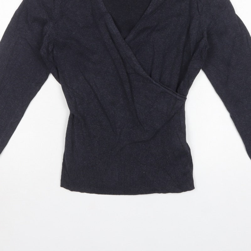 Phase Eight Women’s Blue Size 12 Wrap V-Neck Cotton Blend Jumper