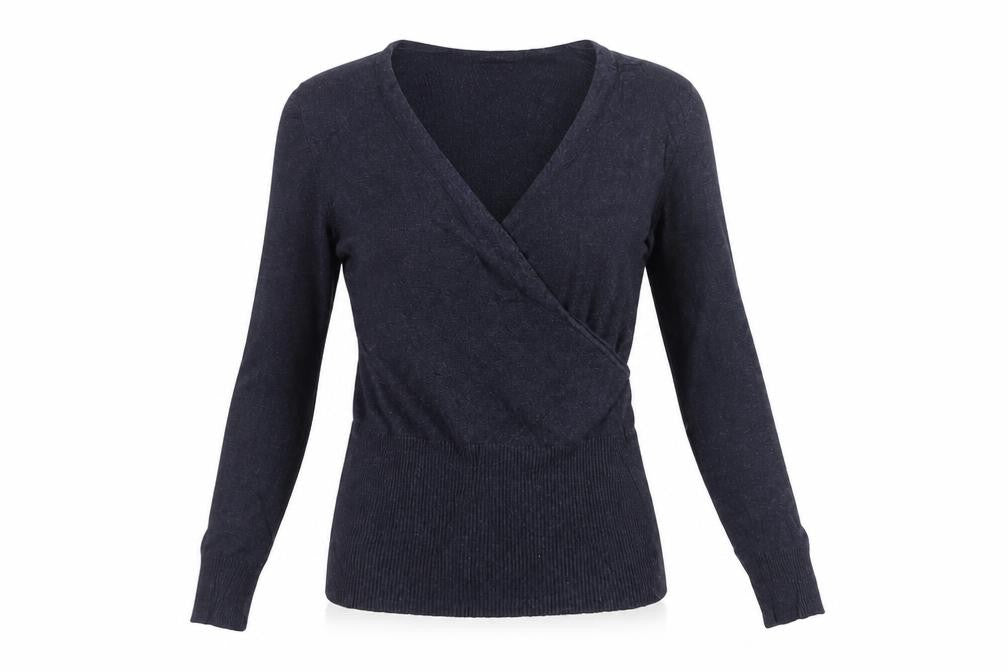 Phase Eight Women’s Blue Size 12 Wrap V-Neck Cotton Blend Jumper