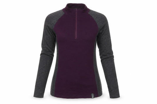 Trekmates Women Purple Grey M Merino Wool 1/4 Zip Hiking Top