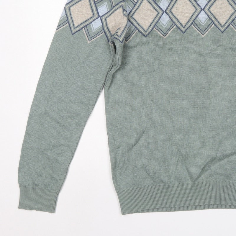 Teodor Men’s Green 2XL Argyle Diamond Crew Neck Cotton Blend Jumper