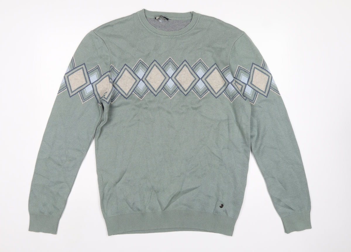Teodor Men’s Green 2XL Argyle Diamond Crew Neck Cotton Blend Jumper