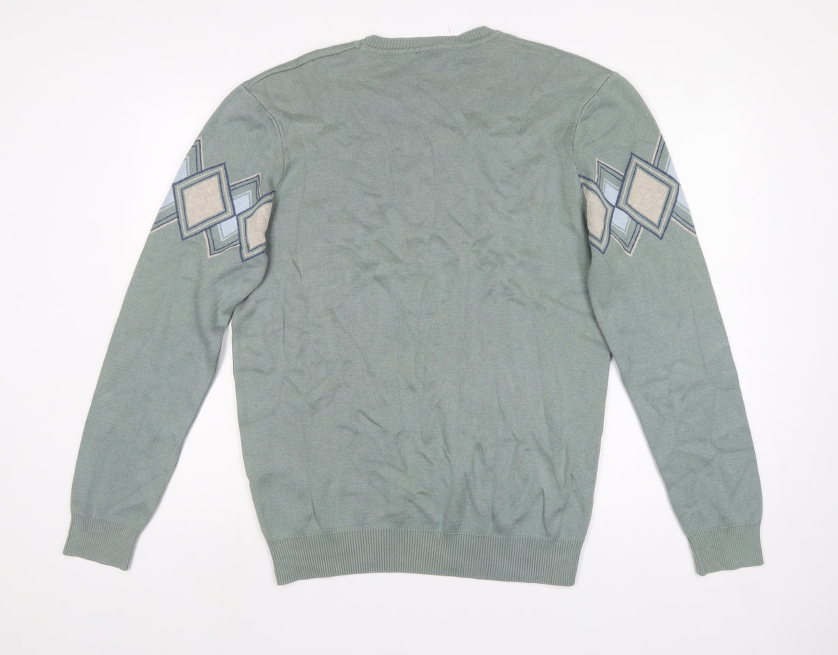 Teodor Men’s Green 2XL Argyle Diamond Crew Neck Cotton Blend Jumper