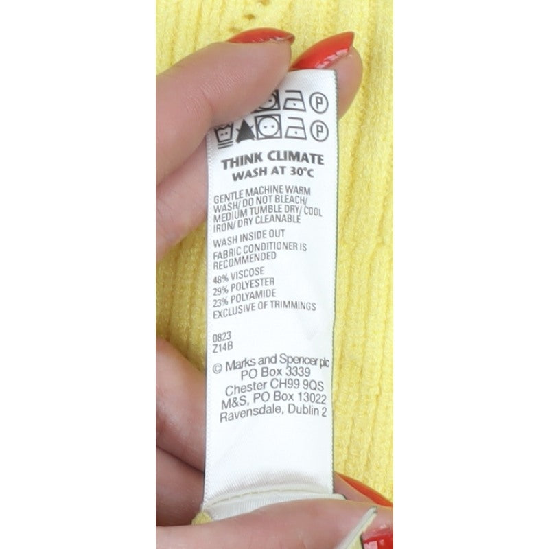 Marks & Spencer Womens Yellow XL Argyle Rib Knit Crew Neck Jumper