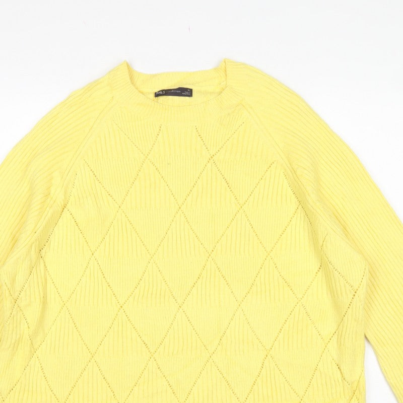 Marks & Spencer Womens Yellow XL Argyle Rib Knit Crew Neck Jumper
