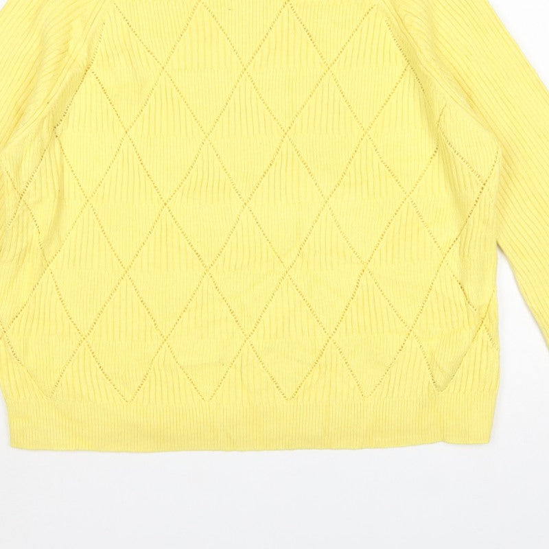 Marks & Spencer Womens Yellow XL Argyle Rib Knit Crew Neck Jumper
